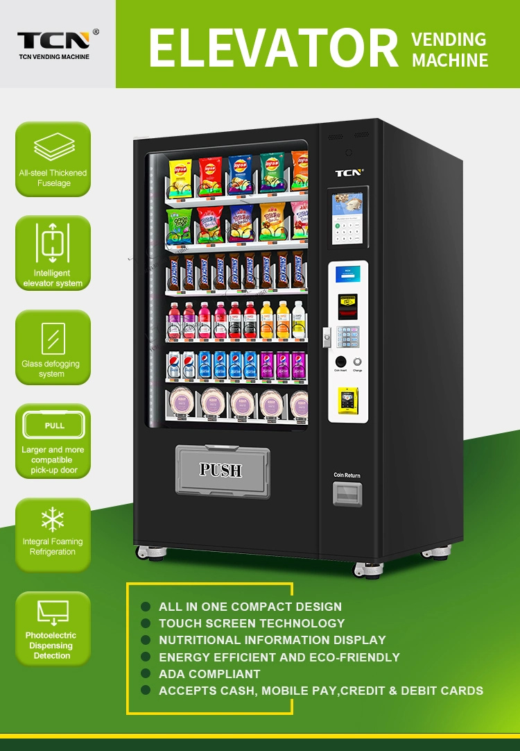 Tcn Chinese Factory Refrigerant R290/R513A/R1234yf Elevator Vending Machine for Snack