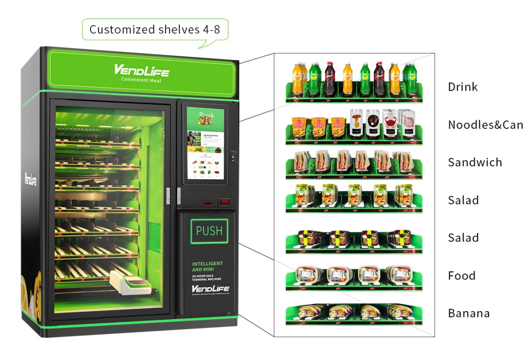 Vendlife Hot Sell Fresh Frozen Food Vending Machine for with Touch Screen Elevator Salad Food Fresh Fruit