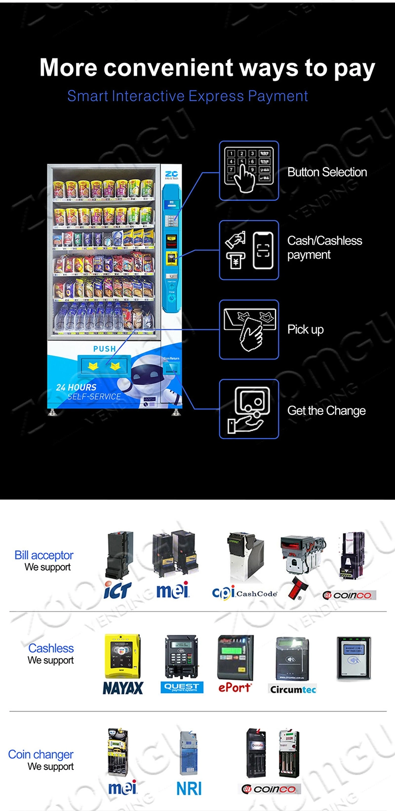 Zoomgu Snack Beverage Cold Drink Beer Milk Automatic Combo Vending Machine with CE and ISO9001 Certificate